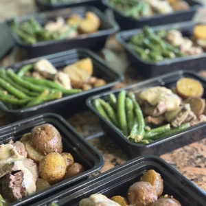 Rows of BEVeganly Fresh weekly prepared meals